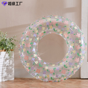 Floral Patterned Inflatable Swimming <b>Ring</b> For Children Transparent Flower Wreath Design Water Sports Floatation Aid - Product Image 5