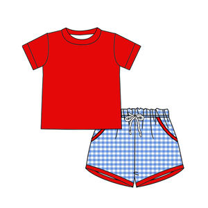 Conjuntos de ropa para niños pequeños BSSO1950, diseño personalizado, color azul, estampado sólido, venta al por mayor, conjunto de manga corta para niños pequeños - Product Image 3