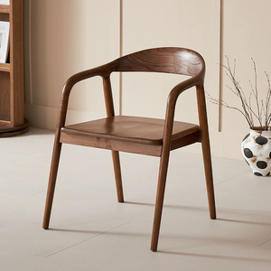 木製バックダイニングチェア カジュアルカフェチェア シンプルアームチェア オフィスデスクチェア 卸売 北欧風無垢材ホーム家具 モダン木製 - Product Image 1