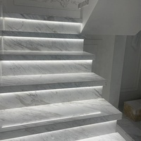 Prix d'usine compétitif pour projets de villas : Carreaux de sol en marbre naturel Volakas poli et garde-corps en verre pour escaliers intérieurs en marbre