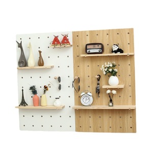 Solid Wood Pegboard Storage <b>Rack</b> Adjustable Wall Mounted For Bathroom Bedroom Living Room Display <b>Shelves</b> - Product Image 1