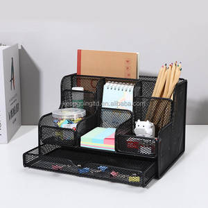 Organisateur de bureau en maille avec tiroir, organisateur de bureau noir pour fournitures de bureau à domicile, panier de rangement pour bureau - Product Image 6