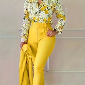 Women's 2025 Summer Casual Commuting Set Slim Fit Denim <b>Pants</b> and Short Length Hot Printed Top Digital Printing Method - Product Image 4