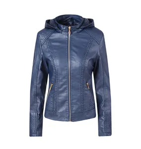 Biker Design spring New Trend pu plain woman Motorcycles leather bomber jacket for women with hoody