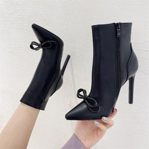 Nouvelles Bottines d'Hiver Élégantes à Talons Hauts pour Femme avec Nœud Papillon et Fermeture Éclair, Bout Pointu - Product Image 6