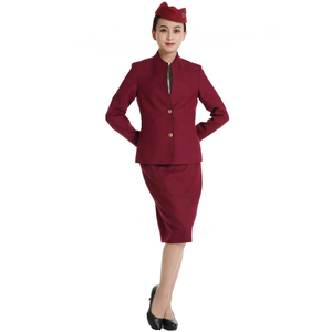 Classique Claret couleur trois pièces veste chemise jupe ensemble personnalisé de haute qualité Qatar cabine équipage voies aériennes uniforme hôtesse de l'air - Product Image 2
