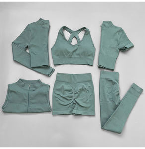 All'ingrosso ragazza Fitness Yoga <span class=keywords><strong>Wear</strong></span> 6 pz senza soluzione di continuità a costine scricchiolante Lifting allenamento donne Yoga <span class=keywords><strong>Gym</strong></span> Leggings set - Product Image 1