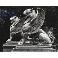 Sculpture en pierre de jardin d'extérieur personnalisé d'usine Norton Sculpture en lion animal Décoration de statue de griffon en marbre blanc