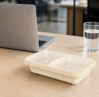 Contenants alimentaires en plastique à deux compartiments, boîtes à lunch jetables pour plats à emporter, adaptés à une utilisation dans les restaurants.