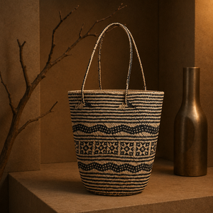 <b>Straw</b> Woven Bohemian Eco-Friendly Tote <b>Bag</b> Open Top Summer Beach Women's Bucket Handbag Solid Color Black Beige - Product Image 1