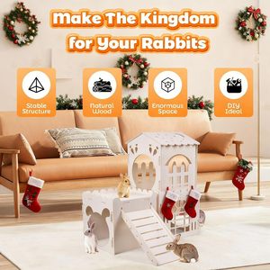 Wooden Rabbit <b>House</b> Villa Multifunctional Pet <b>Bed</b> For Medium Rabbits And Guinea Pigs - Product Image 4
