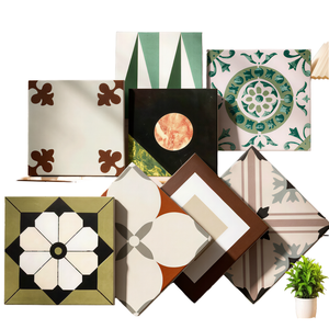 Azulejos Marroquíes Zellige de 200x200 mm, Geométricos, con Hojas Verdes y Flores Rojas, Cerámica Moderna Antideslizante para Pisos Interiores y Exteriores, Cocina - Product Image 2