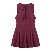 Robe mini décontractée vintage sans manches pour femme, collection été 2025, en tissu chiffon ondulé à coupe large, idéale pour l'automne