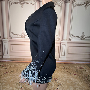 Novance Y5440 Nuova Collezione Abito Blazer <span class=keywords><strong>Bianco</strong></span> con Perline e Frange Nero per Donne Scollo a V Sexy - Product Image 4