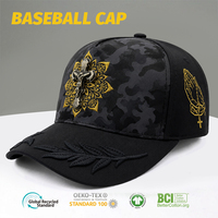 Casquettes de baseball ajustables à visière incurvée à 5 panneaux, de qualité supérieure, en métal, avec logo brodé personnalisé, style sportif