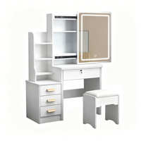 Coiffeuse blanche avec miroir et éclairage pour le maquillage, ensemble table et chaise avec 3 couleurs d'éclairage réglables, 4 tiroirs