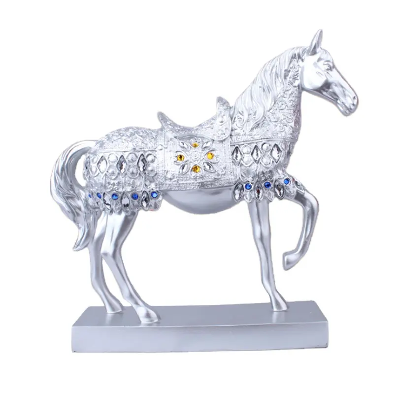 Hot Sale Resin Crafts Decorative Ornaments European Antique Silver Horses For Valentine Craft Gift