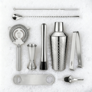 Kit de barman 9 pièces en acier inoxydable, outils de mélange de boissons, shaker à cocktails avec doseur, passoire, cuillère à mélanger, brosse - Product Image 6