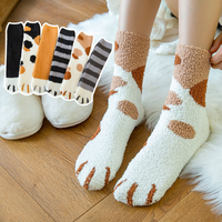 Chaussettes d'hiver chaudes et douillettes en forme de patte de chat, chaussettes moelleuses pour dormir à la maison, chaussettes d'hiver en forme de patte de chat