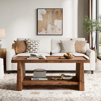 Table basse moderne en bois massif 47,24 pouces, bord surélevé, rangement ouvert à 2 niveaux, rectangulaire, pour salon et chambre à coucher, marron