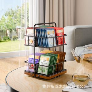 New cross-<b>border</b> kitchen countertop storage rack combining iron and <b>wood</b>, kitchen vegetable and fruit basket storage rack - Product Image 3