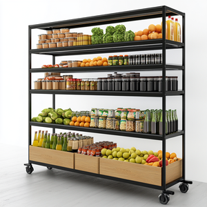 رفوف مخصصة بإطار معدني متعدد الطبقات لمتاجر السوبر ماركت رفوف عرض للفواكه والخضروات متحركة - Product Image 5