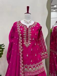 Intricate Embroidered Maroon Raw <b>Silk</b> Lehenga Choli with Dupatta for Bollywood Style Parties All Seasons Including Winter Summer - Product Image 4