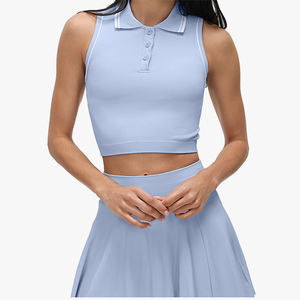 Haut de yoga sans couture pour femme, col polo, bloc de couleur, polyvalent, court, rembourré, veste de sport pour la salle de sport, la course à pied et le fitness - Product Image 1