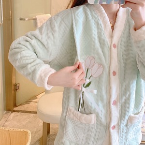 Set <span class=keywords><strong>Invernale</strong></span> <span class=keywords><strong>da</strong></span> Donna in Velluto Corallo, Spesso e Isolante, <span class=keywords><strong>Abbigliamento</strong></span> Casual per <span class=keywords><strong>Casa</strong></span> in Flanella - Product Image 5