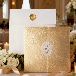 Lüks ciltli düğün davetiyesi kartı kabartmalı gül dokular pırıltılı kağıt iki küçük kartlar peri hayvan düğün etkinlikleri için - Product Image 3