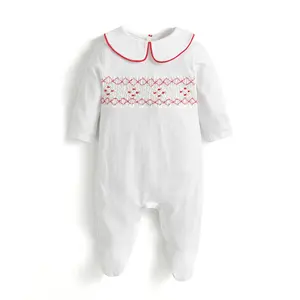 Baby Hand Made Smocked Rompers Newborn Infant White Cotton Smocking Footie Babies Boys Girls Smock Jumpsuit Clothes
