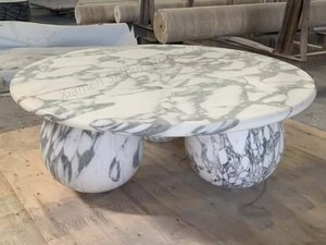Tavolino da caffè in marmo bianco con Design moderno personalizzato in pietra SH - Product Image 3