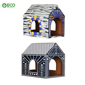 Kunden spezifisches Halloween-Holz-und Karton-Katzen haus mit Katzen kratz brett ECO-Gürtel Kleines Haustier haus Rechteck aus Holz - Product Image 3