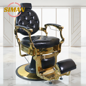Fauteuil de Barbier Moderne de Luxe Noir avec Cadre Doré, Ergonomique en Cuir, Mobilier de Salon Mobile pour Salon de Coiffure et Usage Professionnel - Product Image 1