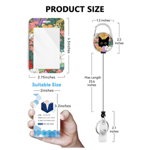 Porte-badge d'identification à clipser, portable, tendance, avec logo personnalisé, motif chat illustré, coloré et mignon, imprimé, pour la vente en gros - Product Image 2