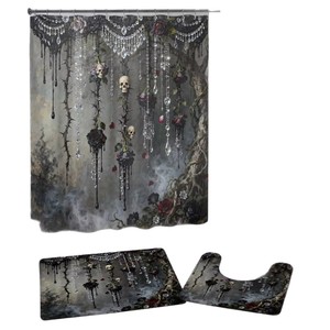 Black Gothic Skull Roses Polyester Shower Curtain Bathroom Curtain Digital Print Custom Print Waterproof Bulk Wholesale Modern - Product Image 5