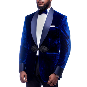 Mavi kadife erkekler Suit terzi-made <span class=keywords><strong>2</strong></span> parça Blazer siyah pantolon çin düğüm nazik düğün damat iş nedensel balo uyarlanmış - Product Image 1