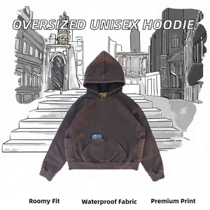 Sweat-shirt à capuche unisexe surdimensionné High Street, classique, de haute qualité, imprimé en flocage, brodé, 100% coton, long, à enfiler - Product Image 2