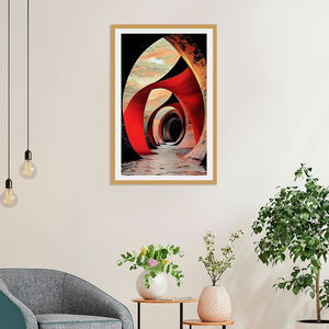 Impression sur toile tunnel géométrique abstrait rouge et or, impression numérique de luxe Art Déco, perspective d'arche spatiale pour salon et hôtel - Product Image 1