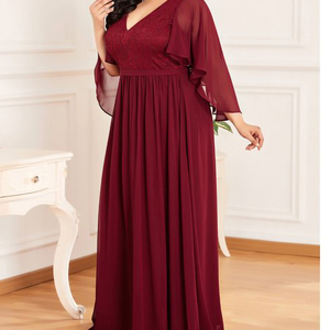 Abito <span class=keywords><strong>da</strong></span> Sera Lungo in Pizzo con Maniche a Volant, Elegante e Casual, <span class=keywords><strong>Taglie</strong></span> <span class=keywords><strong>Forti</strong></span>, Alta Qualità - Product Image 3