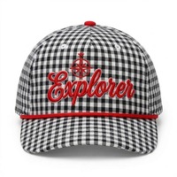 Casquette de baseball structurée à 5 panneaux, style mode estival, motif écossais, avec logo brodé 3D personnalisé et cordon