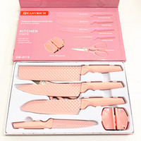 Ensemble cadeau de 6 couteaux en acier inoxydable de couleur rose, couteau à découper, couteau de cuisine, ciseaux de cuisine