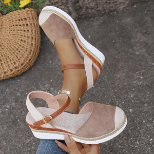 Sandalias de gran tamaño con bloques de color, tacón de cuña, ligero, cuerda de <span class=keywords><strong>yute</strong></span>, hebilla trenzada, sandalias de mujer - Product Image 4