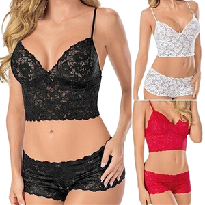 Ensemble de lingerie sexy en dentelle pour femmes <span class=keywords><strong>Soutien</strong></span>-<span class=keywords><strong>gorge</strong></span> push-up transparent à bretelles avec broderie, string et pantalon bikini - Product Image 4