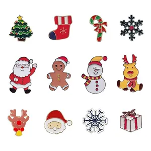 Decorations Gift Cute Set Cartoon Badge Custom Hat Kids Santa Claus Christmas Tree Reindeer Brooch Enamel Christmas Lapel Pin