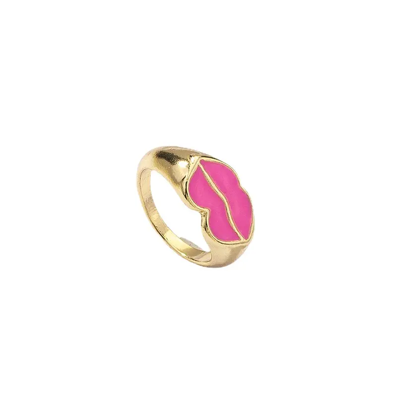 2021 Summer Trendy Women Accessory Rings Pink Color Red Color Sexy Lips Shape Rings