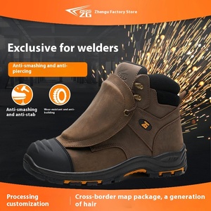 Chaussures de travail montantes pour hommes en cuir de vachette véritable, toutes saisons, anti-perforation, résistantes à l'usure, avec embout de sécurité en acier - Product Image 5