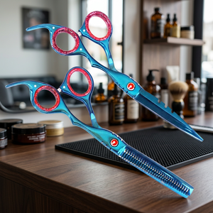 Ciseaux de coiffure professionnels en acier japonais VG10 avec revêtement en titane, ciseaux de barbier en titane, ciseaux bleus - Product Image 5