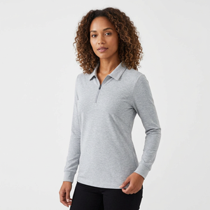 Camiseta de Manga Larga Gris para Mujer, con Cierre de Cremallera, Color Sólido, Transpirable, Tejido de Punto, Corte Casual, Algodón 140g, Estampado Digital - Product Image 6