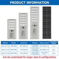 Lampe solaire LED intégrée tout-en-un pour éclairage public extérieur, étanche IP66, 30W 40W 50W 60W 70W 80W
